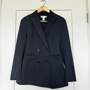 NWOT H&M Navy Pinstripe Double Breasted Blazer Size 0